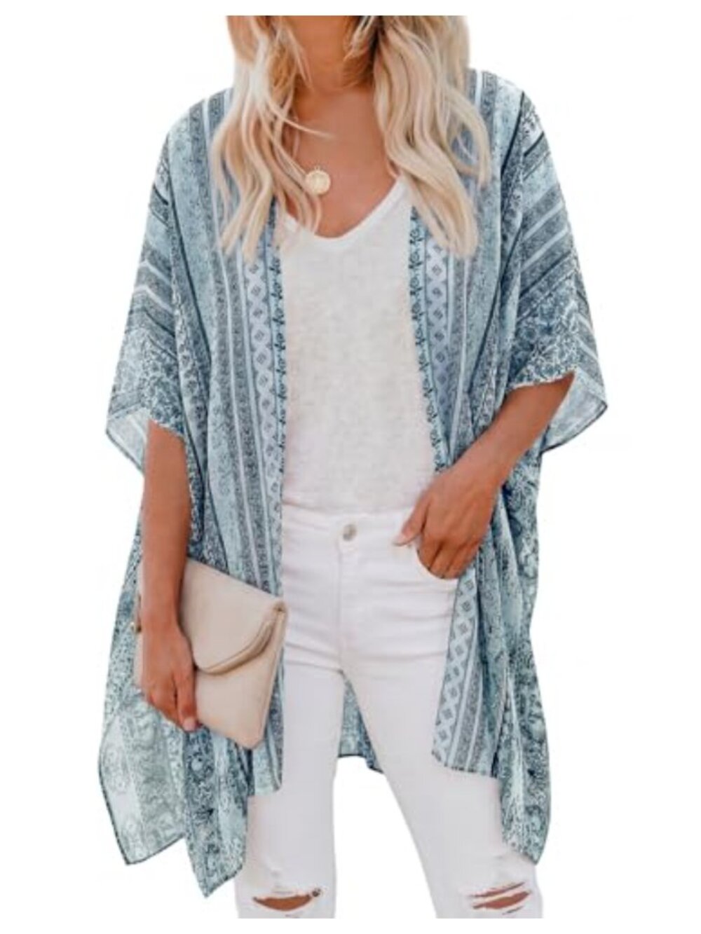 PRETTYGARDEN Women's Floral Kimono Cardigan Semi Sheer Lightweight Beach Cover
